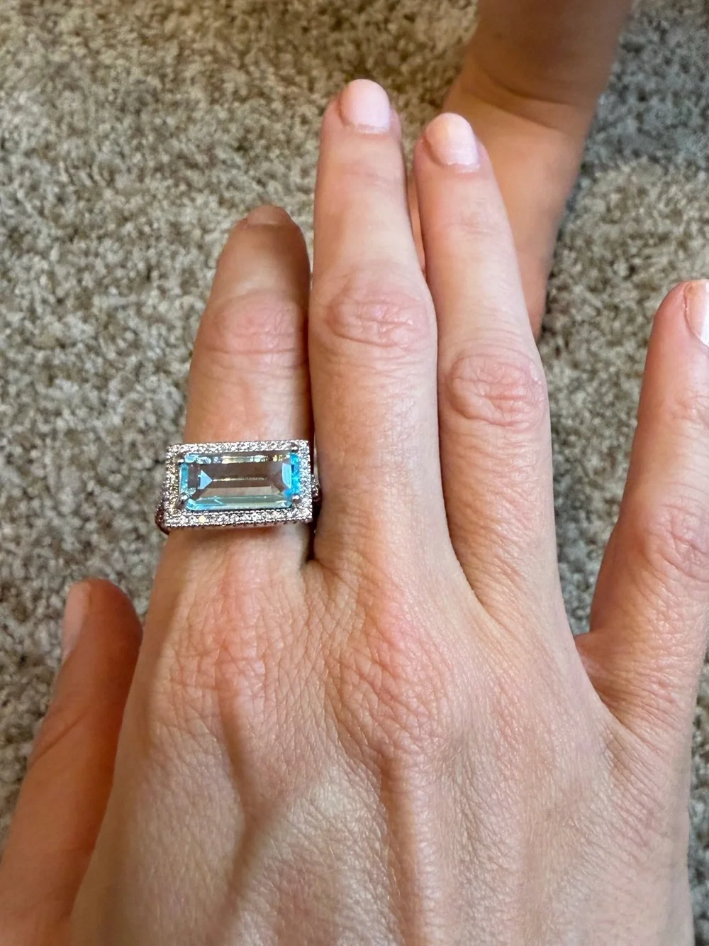 New Aquamarine Blue & Diamond 3 Ring Statement Stacked Ring Stack Set Size 7